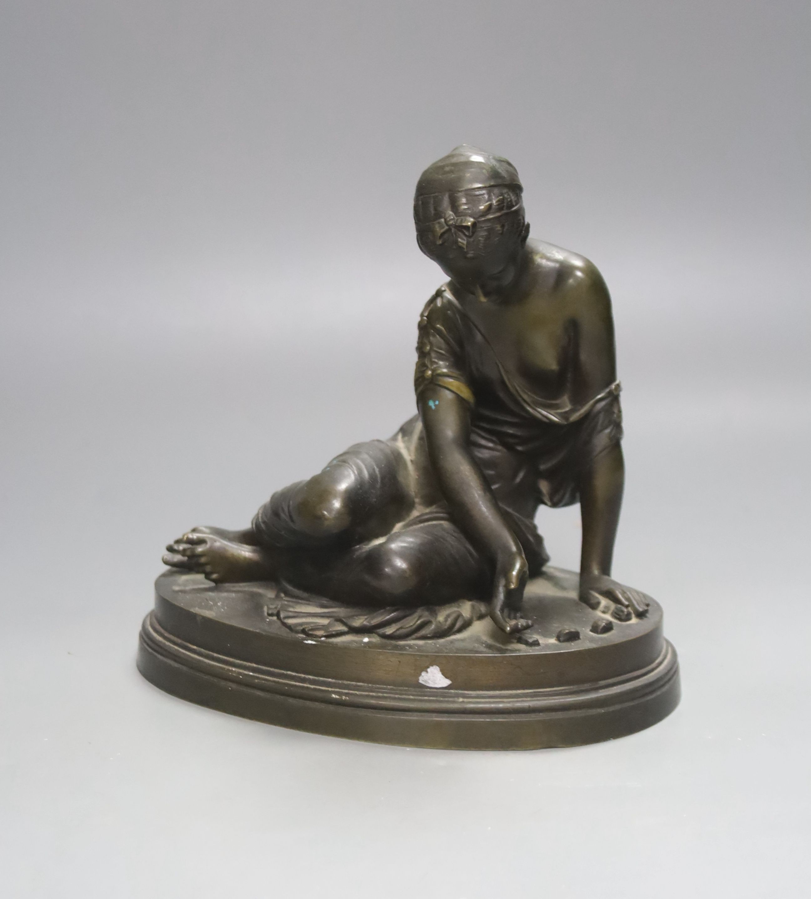 After the Antique, a 19th century bronze figure of a classical seated lady, oval base, unsigned, 18cm